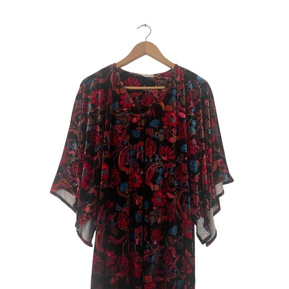 Natori Floral Scroll Print Velvet Kaftan Kimono Nightgown Lounge Maxi Dress - Picture 4 of 6